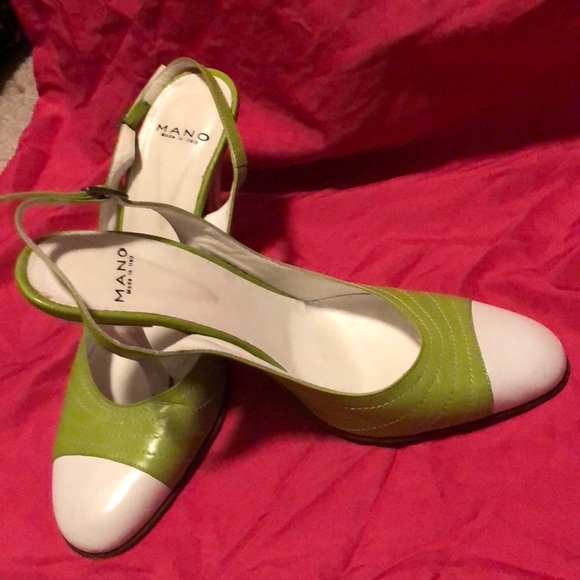 Mano Italian Lesther Lime/White slingbacks size 8 - Picture 4 of 4
